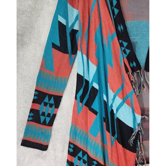 Pink Cattlelac Sweater Womens Small Southwestern Open Front Fringed Cardigan - Picture 9 of 10